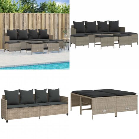 5-tlg. Garten-Sofagarnitur mit Kissen Hellgrau Poly Rattan - Gartensorgsofa - Outdoor-Lounge - Gartenmöbelset - Rattan Möbel - Polyethylen Furniture - Home & Living