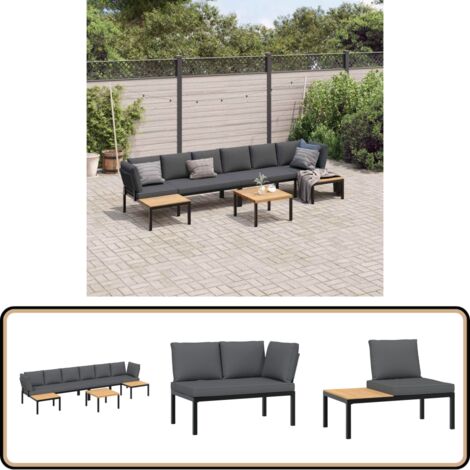 5-tlg. Garten-Sofagarnitur mit Kissen Schwarz Aluminium - Gartenmöbel - Outdoor Möbel - Lounge Set - Esszimmergarnitur - Balkonmöbel