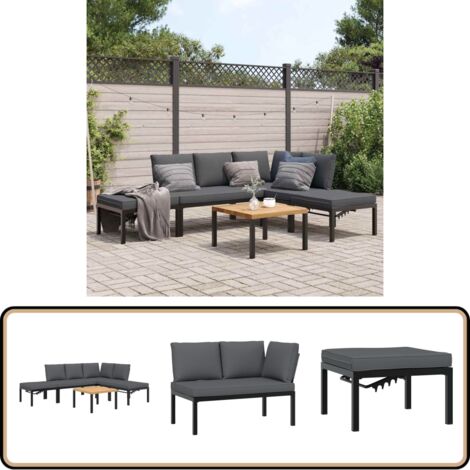 5-tlg. Garten-Sofagarnitur mit Kissen Schwarz Aluminium - Gartenmöbeln - Outdoor Möbel - Lounge Set - Esstisch - Alu Gartenmöbel