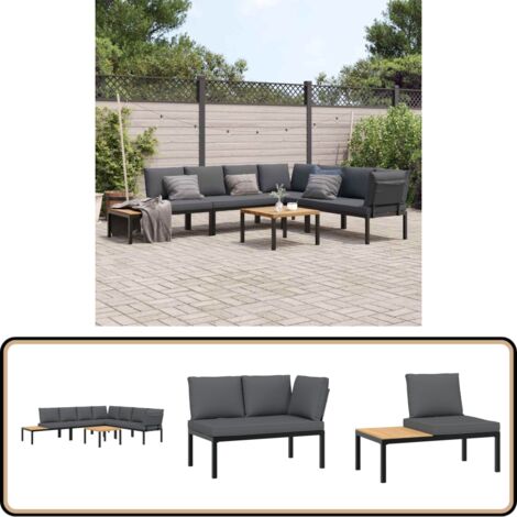 5-tlg. Garten-Sofagarnitur mit Kissen Schwarz Aluminium - Gartensorgsgarnitur - Gartenmöbel Set - Alu Gartenmöbel - Outdoor Möbel - Balkonmöbel