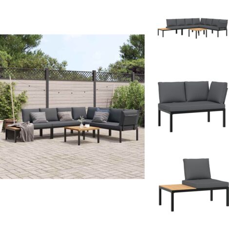 5-tlg. Garten-Sofagarnitur mit Kissen Schwarz Aluminium - Gartensorgsgarnitur - Gartenmöbel Set - Alu Gartenmöbel - Outdoor Möbel - Balkonmöbel
