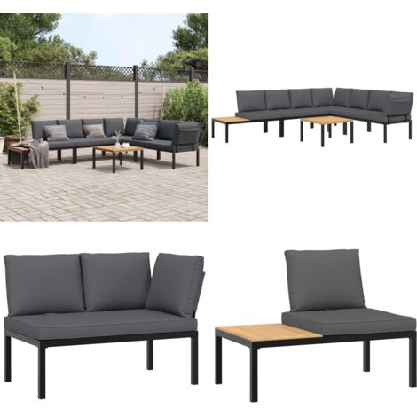 5-tlg. Garten-Sofagarnitur mit Kissen Schwarz Aluminium - Gartensorgsgarnitur - Gartenmöbel Set - Alu Gartenmöbel - Outdoor Möbel - Balkonmöbel - Home & Living