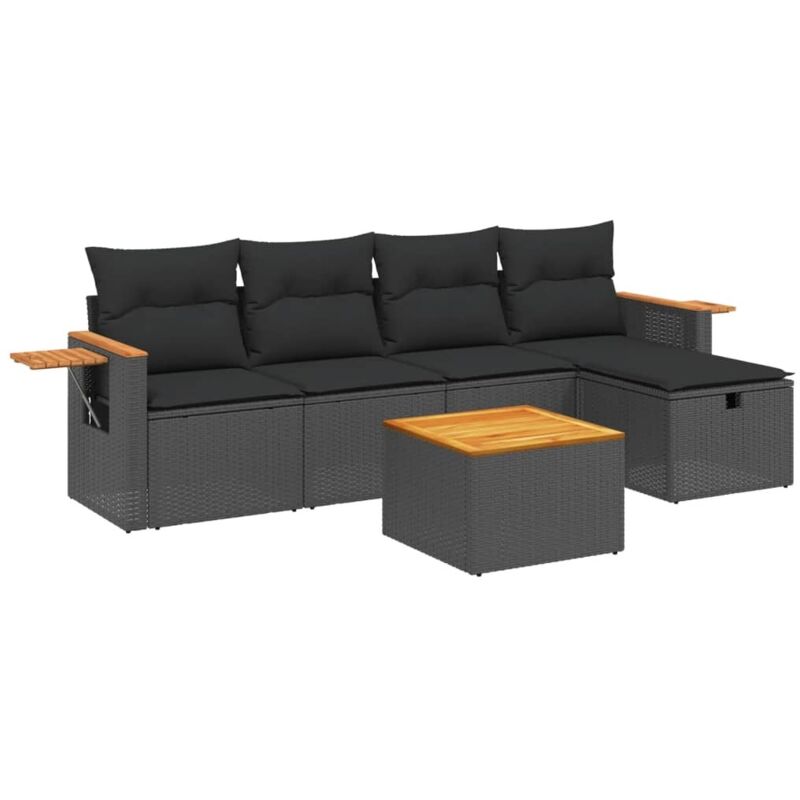 6-tlg. Garten-sofagarnitur Mit Kissen Schwarz Poly Rattan Vidaxl