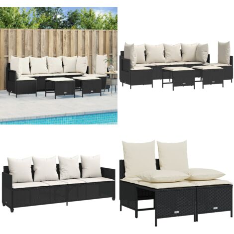 5-tlg. Garten-Sofagarnitur mit Kissen Schwarz Poly Rattan - Gartenmöbel - Outdoor Möbel - Rattan Gartenmöbel - Lounge Set - Sofasitzgruppe - Home & Living