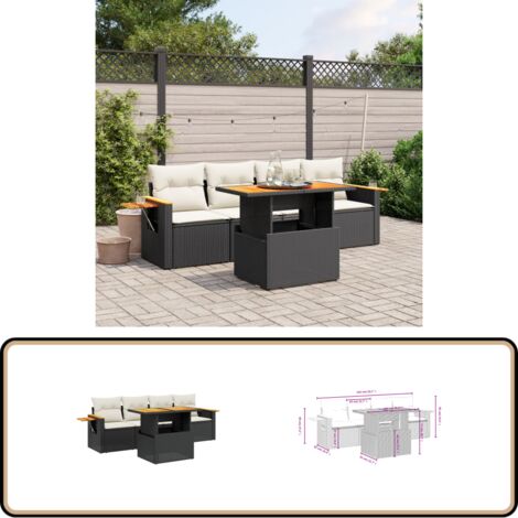 5-tlg. Garten-Sofagarnitur mit Kissen Schwarz Poly Rattan - Gartenmöbel - Outdoor Möbel - Rattan Gartenset - Lounge Set - Sofasitzgruppe
