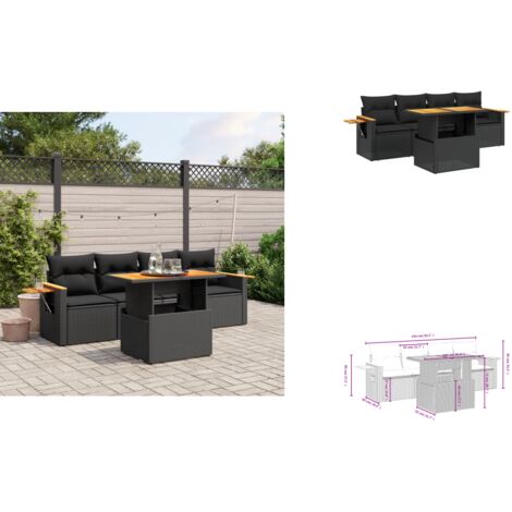 5-tlg. Garten-Sofagarnitur mit Kissen Schwarz Poly Rattan - Gartenmöbel - Outdoor Möbel - Rattan Gartenset - Lounge Set - Sofasitzgruppe
