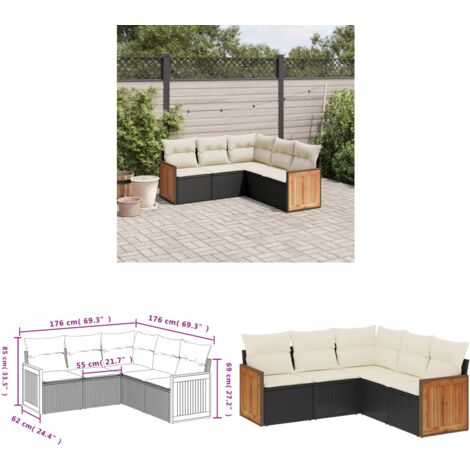 5-tlg. Garten-Sofagarnitur mit Kissen Schwarz Poly Rattan - Gartensofas - Outdoor Möbel - Lounge Set - Rattan Gartenmöbel - Gartenlounge - Home & Living