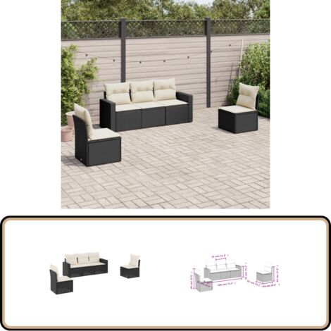 5-tlg. Garten-Sofagarnitur mit Kissen Schwarz Poly Rattan - Gartensofas - Outdoor Möbel - Lounge Set - Rattan Sofa - Gartenlounge