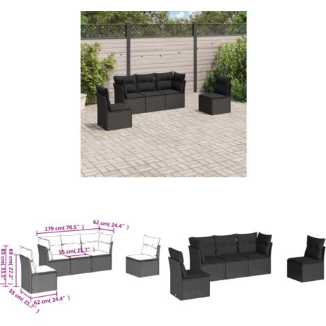 5-tlg. Garten-Sofagarnitur mit Kissen Schwarz Poly Rattan - Gartensofas - Outdoor Möbel - Lounge Set - Rattan Sofa - Gartenlounge - Home & Living