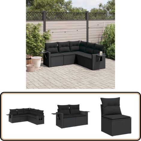5-tlg. Garten-Sofagarnitur mit Kissen Schwarz Poly Rattan - Gartensorte - Gartenmöbelset - PE-Rattan Möbel - Outdoor Lounge Set - Balkonmöbel