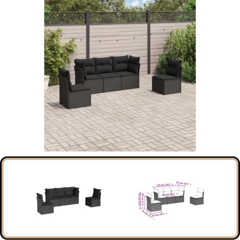 5-tlg. Garten-Sofagarnitur mit Kissen Schwarz Poly Rattan - Gartensortiment - Outdoor Möbel - Lounge Set - Rattan Sofa - Gartenlounge