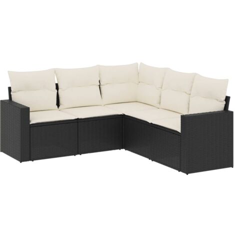 5-tlg. Garten-Sofagarnitur mit Kissen Schwarz Poly Rattan vidaXL