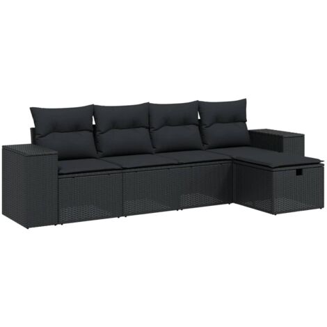 5-tlg. Garten-Sofagarnitur mit Kissen Schwarz Poly Rattan vidaXL