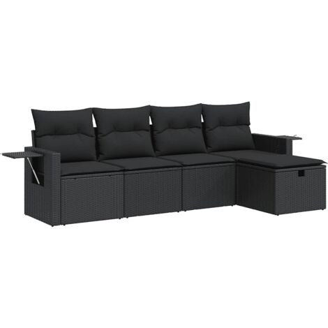 5-tlg. Garten-Sofagarnitur mit Kissen Schwarz Poly Rattan vidaXL