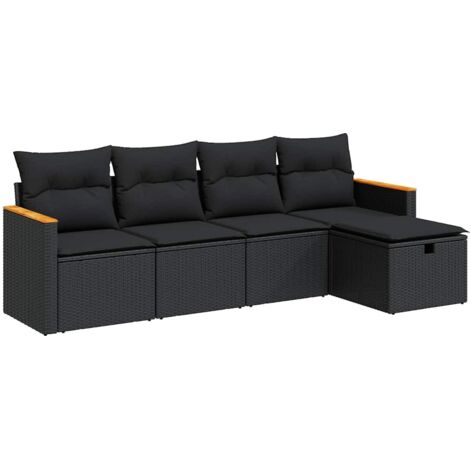5-tlg. Garten-Sofagarnitur mit Kissen Schwarz Poly Rattan vidaXL