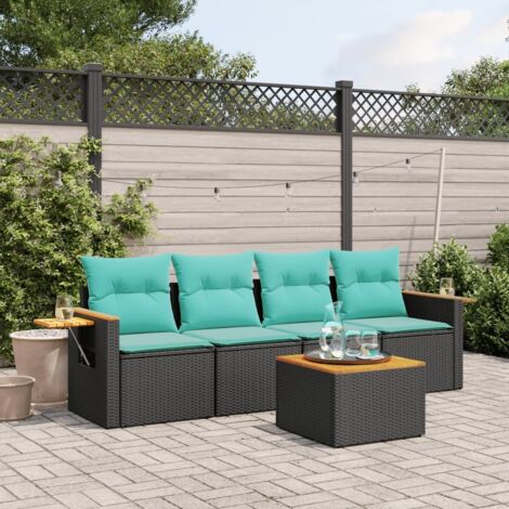 5-tlg. Garten-Sofagarnitur mit Kissen Schwarz Poly Rattan vidaXL