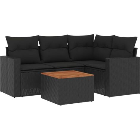 5-tlg. Garten-Sofagarnitur mit Kissen Schwarz Poly Rattan vidaXL