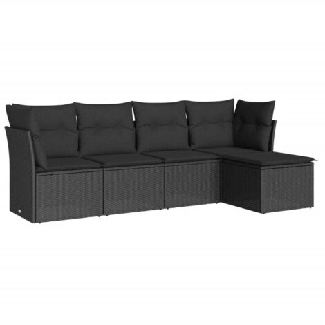 5-tlg. Garten-Sofagarnitur mit Kissen Schwarz Poly Rattan vidaXL