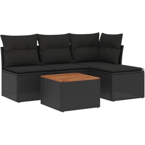 5-tlg. Garten-Sofagarnitur mit Kissen Schwarz Poly Rattan vidaXL