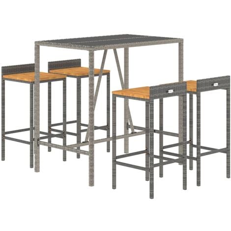5-tlg. Gartenbar-Set Grau Poly Rattan & Massivholz Akazie vidaXL