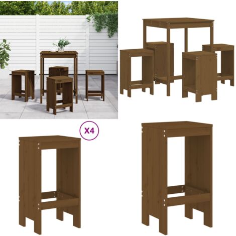 5-tlg. Gartenbar-Set Honigbraun Massivholz Kiefer - Gartenmöbel - Outdoor Möbel - Esstisch - Barhocker - Holzmöbel - Home & Living