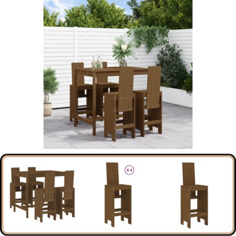 5-tlg. Gartenbar-Set Honigbraun Massivholz Kiefer - Gartentisch - Barhocker - Gartenmöbel - Outdoor Möbel - Holzmöbel