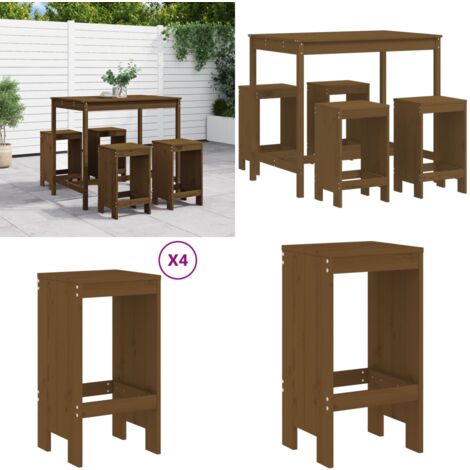 5-tlg. Gartenbar-Set Honigbraun Massivholz Kiefer - Gartentisch - Barhocker - Gartenmöbel - Outdoor Möbel - Holzmöbel - Home & Living