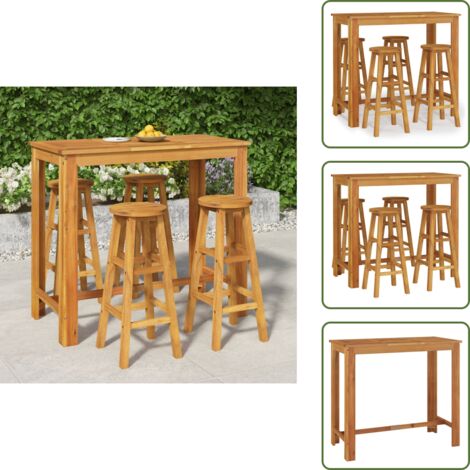 5-tlg. Gartenbar-Set Massivholz Akazie - Gartenbar Set - Esszimmer Möbel - Holz Gartenmöbel - Akazienholzmöbel - Gartenstuhl