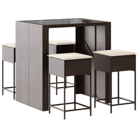5-tlg. Gartenbar-Set mit Kissen Braun Poly Rattan vidaXL