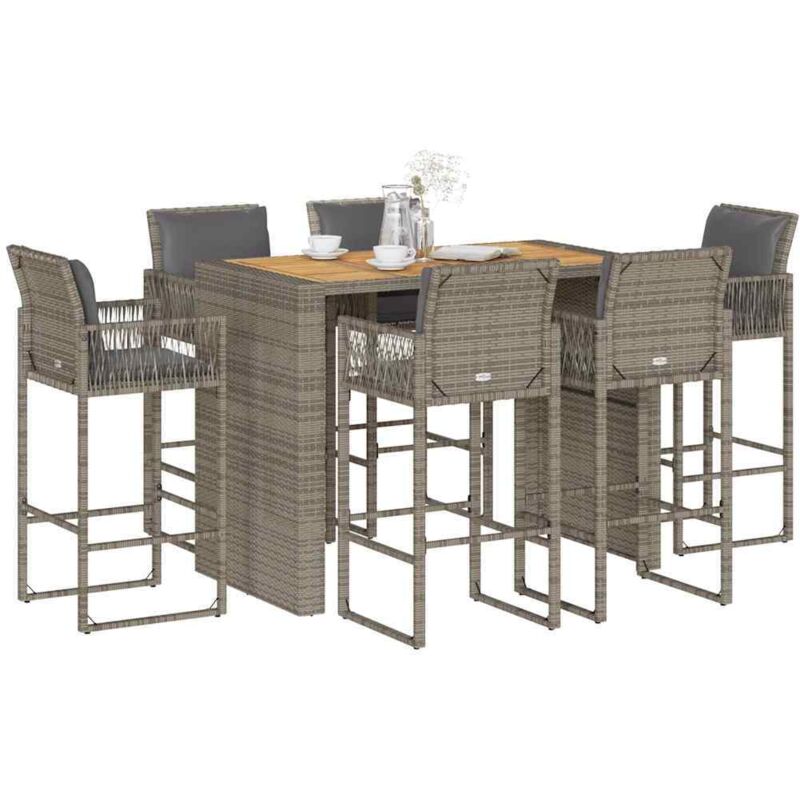Vidaxl - 7-tlg. Gartenbar-set Mit Kissen Grau Poly Rattan Akazie