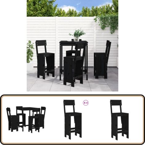 5-tlg. Gartenbar-Set Schwarz Massivholz Kiefer - Gartenbar - Gartenmöbeln - Esstisch - Outdoor Möbel - Holzmöbel