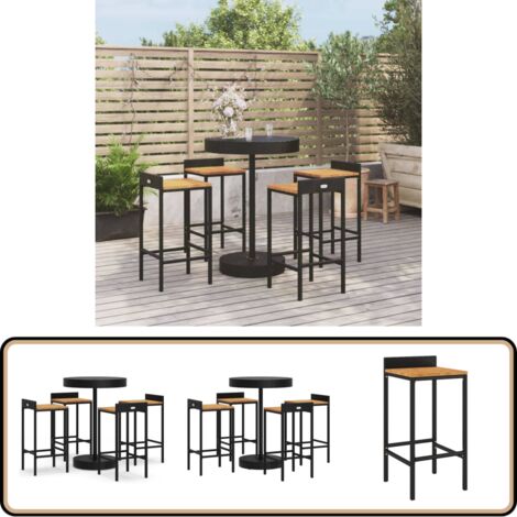 5-tlg. Gartenbar-Set Schwarz Poly Rattan & Massivholz Akazie - Gartensitzgruppe - Gartenbar - Outdoor Möbel - Poolparty Deko - Lounge Bereich