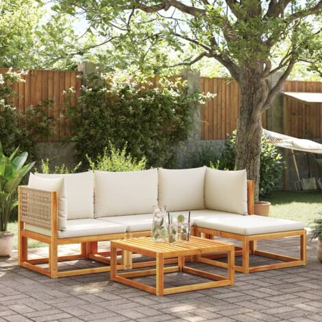 5-tlg. Gartensofa-Set mit Kissen Holz Akazie & Rattan vidaXL
