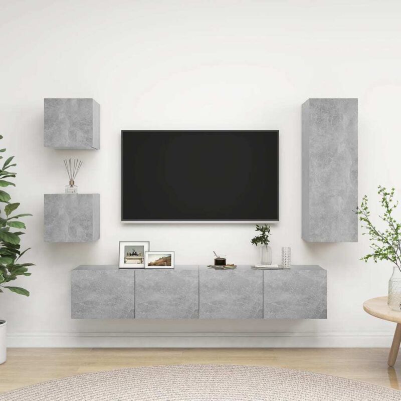 Vidaxl - 5-tlg. Tv-schrank-set Betongrau Holzwerkstoff