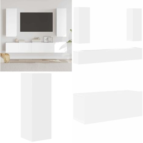5-tlg. TV-Schrank-Set Weiß Holzwerkstoff - TV-Schrank - Holzwerkstoff Möbel - Weißer Fernsehtisch - Regal - Wohnzimmer Dekoration - Home & Living