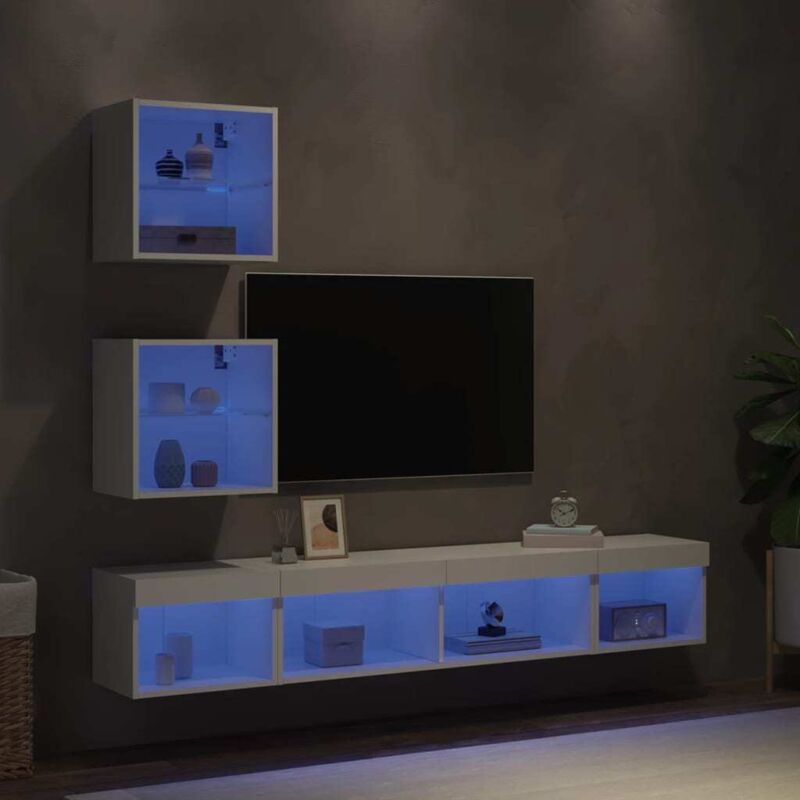 Vidaxl - 5-tlg. Wohnwand Mit Led-beleuchtung Weiß Holzwerkstoff
