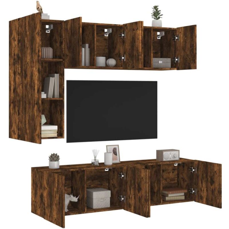 5-tlg. Wohnwand Räuchereiche Holzwerkstoff Vidaxl