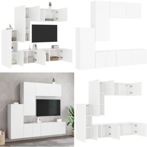 5-tlg. Wohnwand Weiß Holzwerkstoff - TV-Schrank - Holzwerkstoff Möbel - Wandregal - Wohnzimmer Dekoration - Aufbewahrungsregale - Home & Living