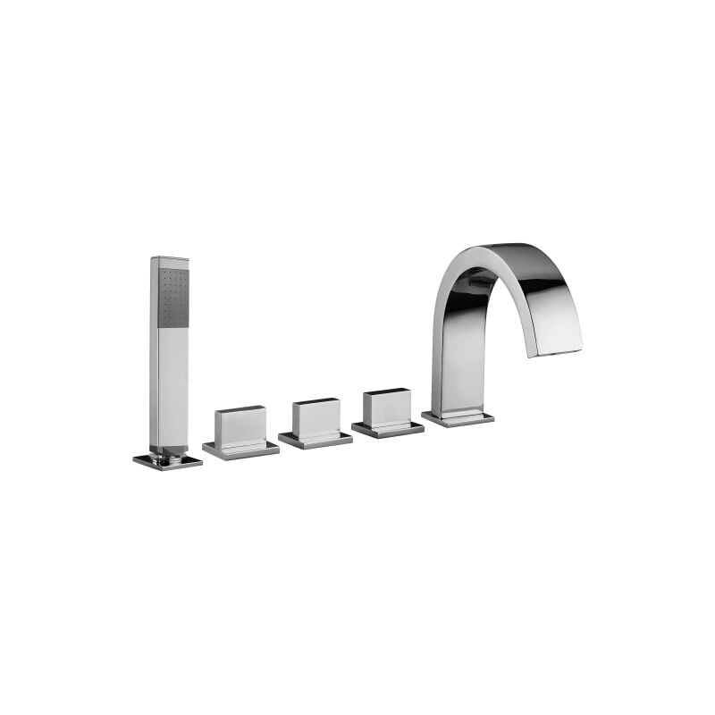 Level series LEP044CR mélangeur de bain sur le rebord avec inverseur et bec cascade Chromé - Laiton - Paffoni