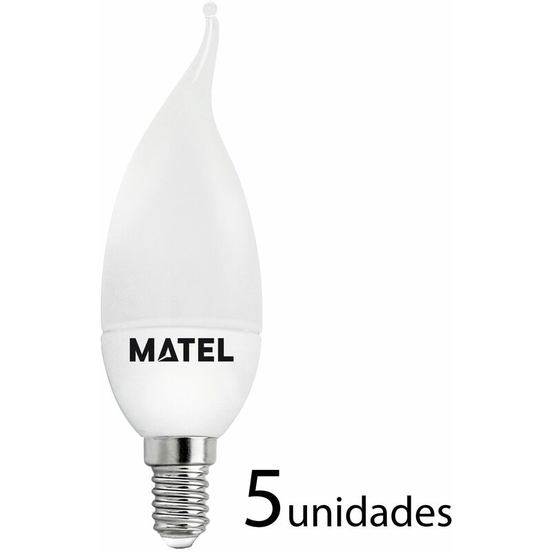 

5 unidades Bombilla LED vela flama E14 3w cálida 250lm