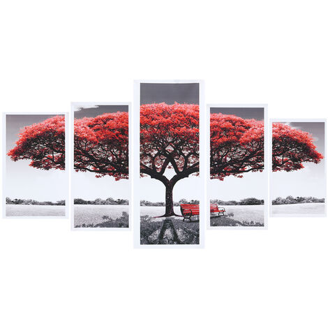 5 Unidades de Decoración, Cuadro Moderno de Pintura de la Lona, Imagen de árbol Rojo, Arte Lienzo Pintura Al óleo