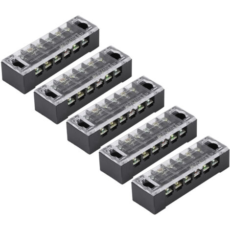 5 unités de bornier à vis 6 positions double rangée 600V 15A pré-isolé, barrière de bornes