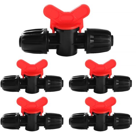 5 válvulas de interruptor de riego de 16 mm, válvulas de interruptor para tubería de riego, válvulas de bloqueo para sistema de riego por goteo, para tubería de 16 mm, color negro.