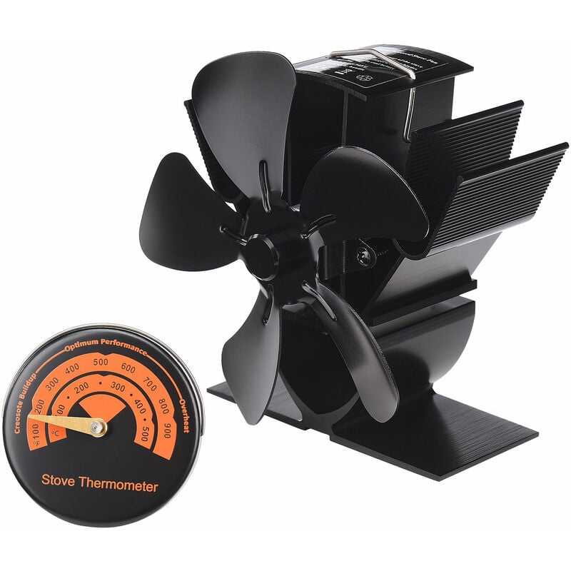 Eosnow - 5 ventilateur de chauffage de puissance thermique à 5 feuilles, mini ventilateur de cheminée, avec thermomètre