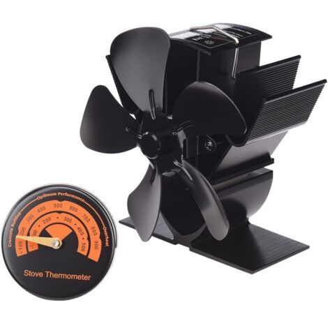 5 ventilateur de chauffage de puissance thermique à 5 feuilles, mini ventilateur de cheminée, avec thermomètre