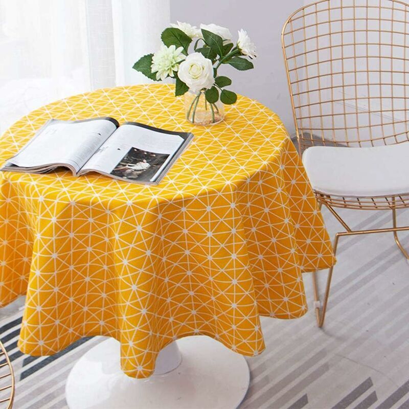 DEESSE SHOP - Nappe Ronde 150cm Coton et Lin Tissu Sergé Nappe Simple Style Nordique Frais Durable Réutilisable Infroissable Décoration pour Cuisine