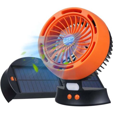 5-W-Solarventilator, Campingventilator mit Solarpanel, tragbarer Ventilator mit 4 Geschwindigkeiten, USB-Tischventilator, wiederaufladbarer batteriebetriebener Ventilator mit LED-Laterne