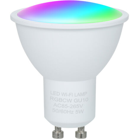 5-W-WLAN-Smart-Glühbirne, Dualmodus Weiß/RGB, 16 Millionen Farben, GU10, Fernsteuerung per App, Sprachsteuerung, Synchronisierung