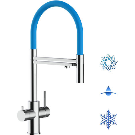 5 Wege Wasserhahn Edelstahl Massiv Kuechenarmatur mit Hellblau 360 schwenkbarem Auslauf und abnehmbare 2 strahl Handbrause - Edelstahl Hochglanz