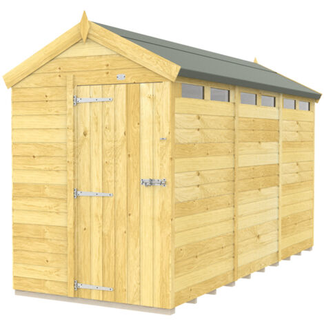 5 x 12 Feet Apex Security Shed - Single Door - Wood - L358 x W147 x H217 cm